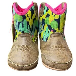Ariat Infant Baby Boots Toddler Size 4 Pink Green Cactus Cowgirl Western Rodeo